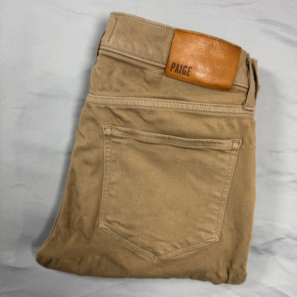 Paige Lennox Slim Fit Pants Mens 28 Sandy Fog Tan Stretch Five-Pocket Chinos